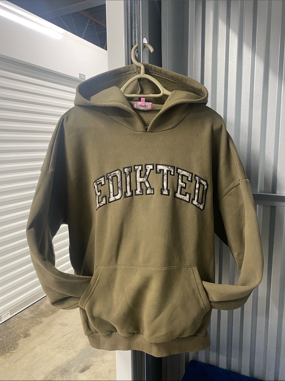 Edikted Olive Green Hooded Sweatshirt with Realtree Camo Lettering